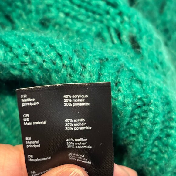Maje Mohair Blend Green Crew Neck Crochet Long Sleeve Sweater - Picture 10 of 10